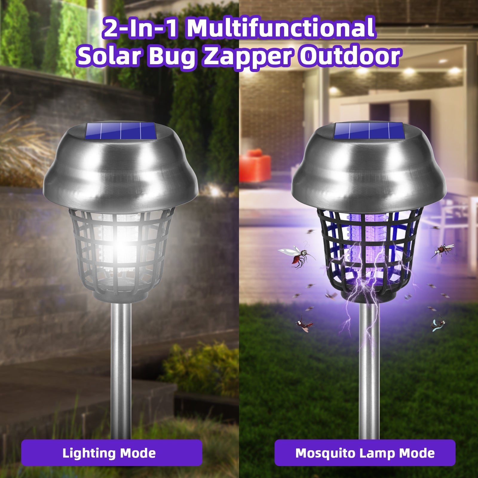Solar Bug Zapper Outdoor, Mosquito Killer, Fly Traps Gnat Zapper for Bug Fly Gnat Small Flying Insect, Waterproof Mosquito Repellent for Patio Yard Garden Farm(4Pack)
