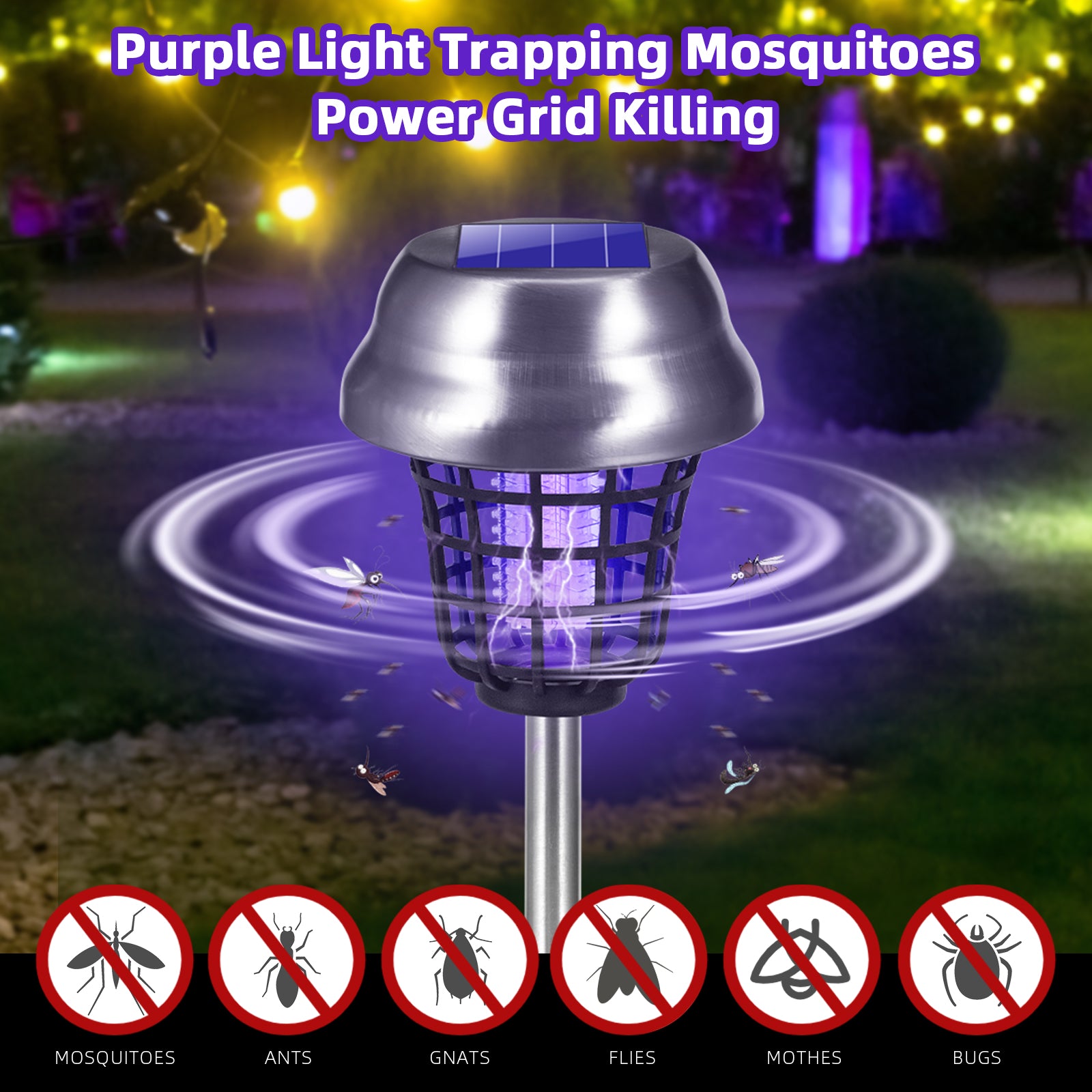 Solar Bug Zapper Outdoor, Mosquito Killer, Fly Traps Gnat Zapper for Bug Fly Gnat Small Flying Insect, Waterproof Mosquito Repellent for Patio Yard Garden Farm(4Pack)