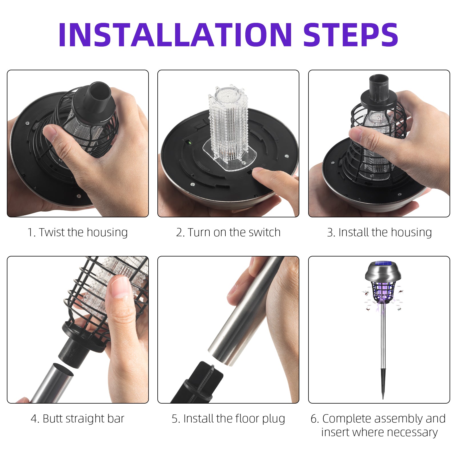 Solar Bug Zapper Outdoor, Mosquito Killer, Fly Traps Gnat Zapper for Bug Fly Gnat Small Flying Insect, Waterproof Mosquito Repellent for Patio Yard Garden Farm(4Pack)