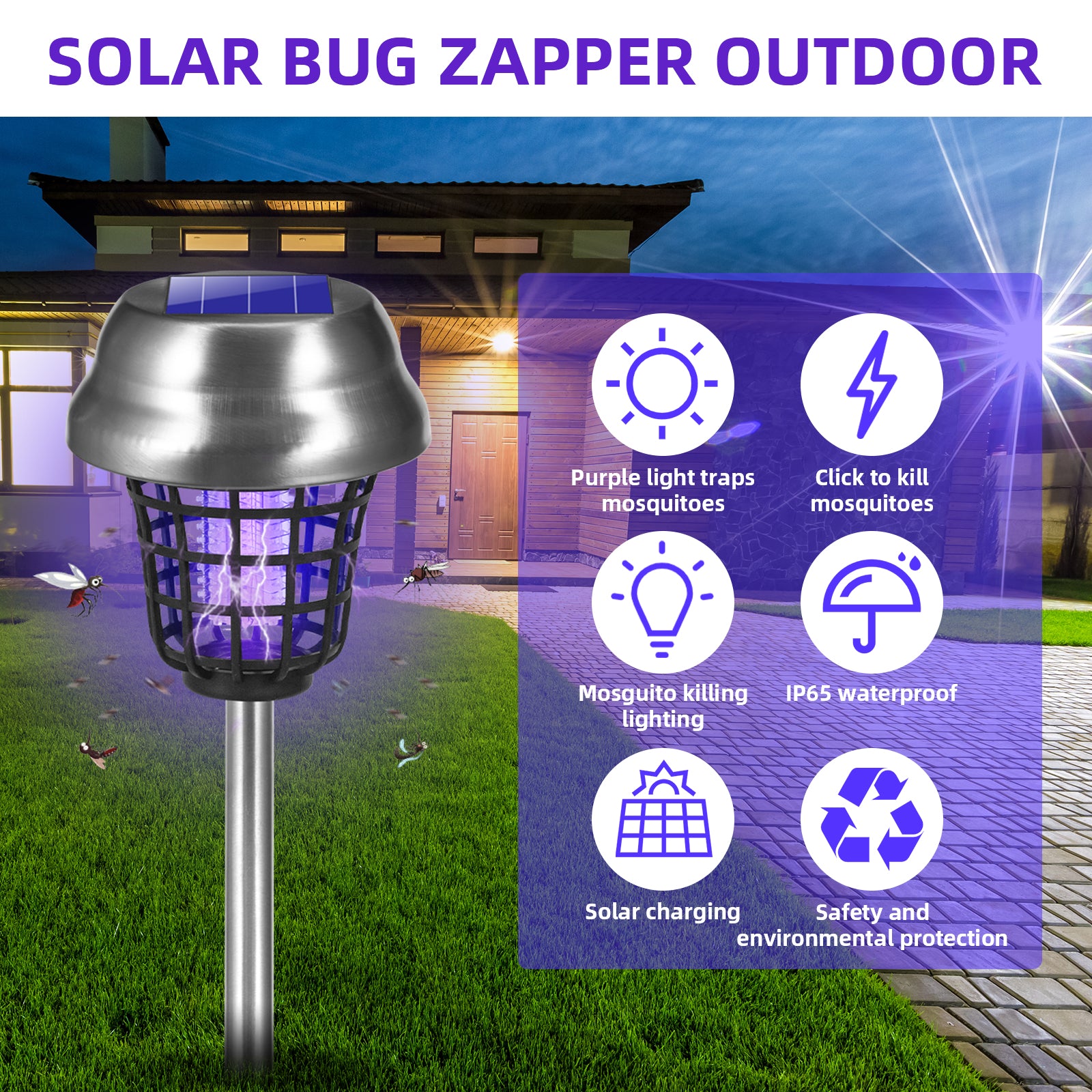 Solar Bug Zapper Outdoor, Mosquito Killer, Fly Traps Gnat Zapper for Bug Fly Gnat Small Flying Insect, Waterproof Mosquito Repellent for Patio Yard Garden Farm(4Pack)