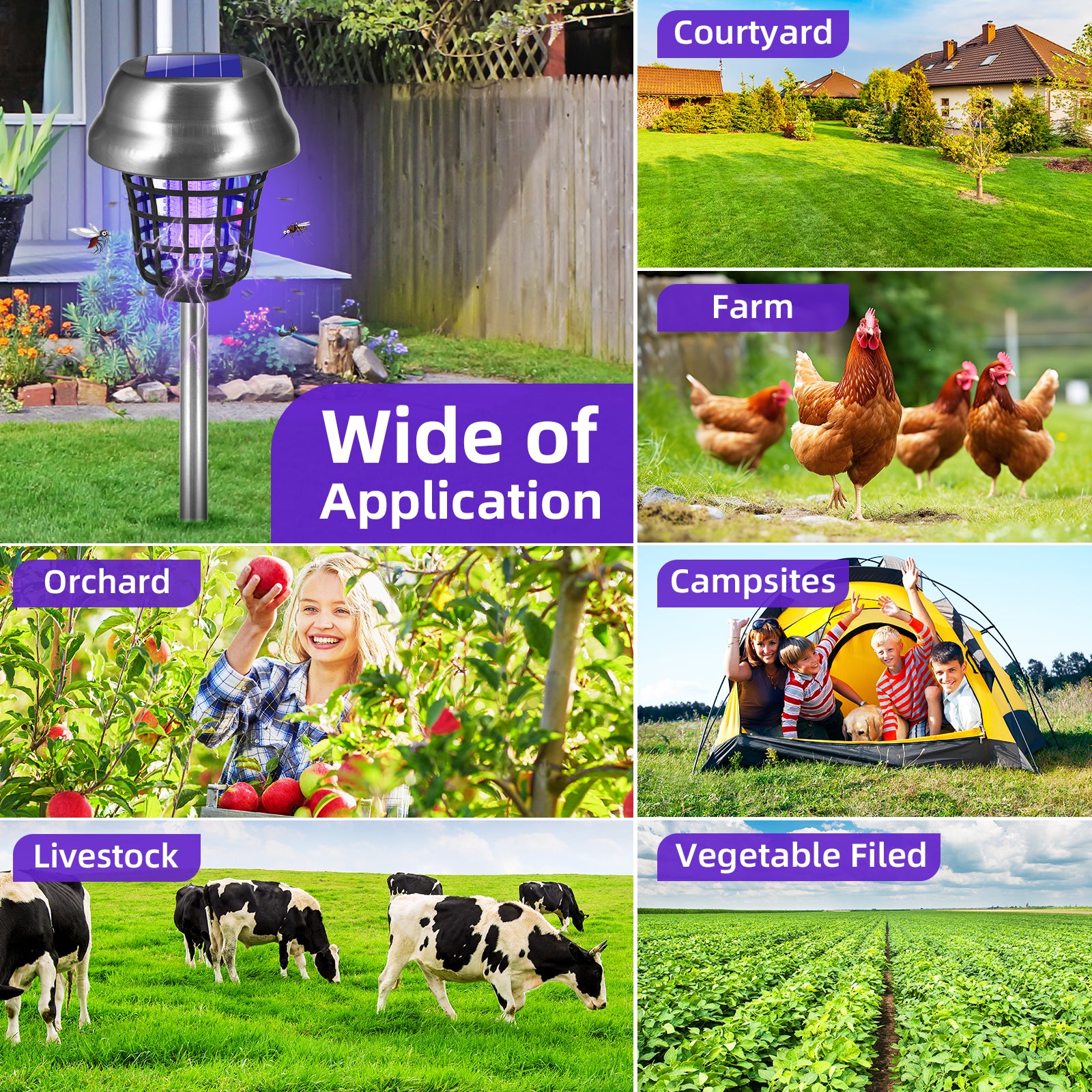 Solar Bug Zapper Outdoor, Mosquito Killer, Fly Traps Gnat Zapper for Bug Fly Gnat Small Flying Insect, Waterproof Mosquito Repellent for Patio Yard Garden Farm(4Pack)