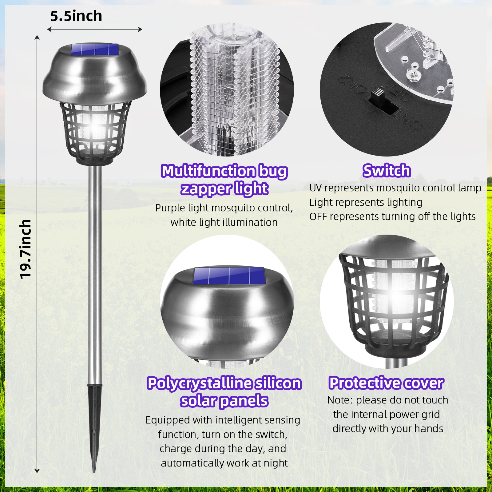 Solar Bug Zapper Outdoor, Mosquito Killer, Fly Traps Gnat Zapper for Bug Fly Gnat Small Flying Insect, Waterproof Mosquito Repellent for Patio Yard Garden Farm(4Pack)