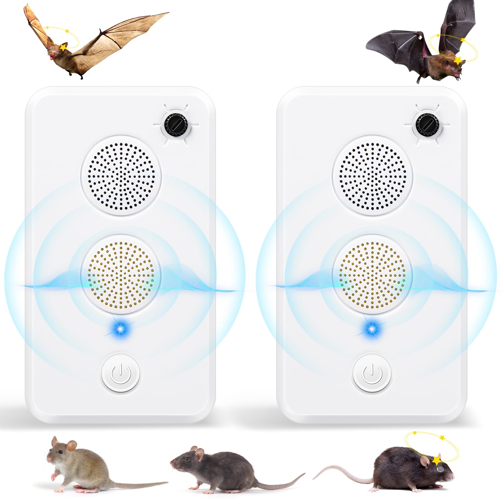 Ultrasonic Bat Repellent Devices for Attic Porch House,Adjustable Bat Deterrent System,Rechargeable Bats Exclusion Device for Indoor Outdoor Use,Friendly to Human and Pet,2 Pack