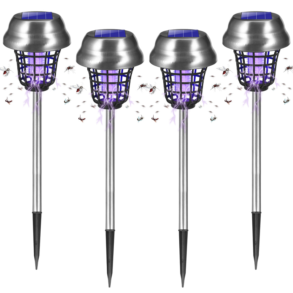 Solar Bug Zapper Outdoor, Mosquito Killer, Fly Traps Gnat Zapper for Bug Fly Gnat Small Flying Insect, Waterproof Mosquito Repellent for Patio Yard Garden Farm(4Pack)