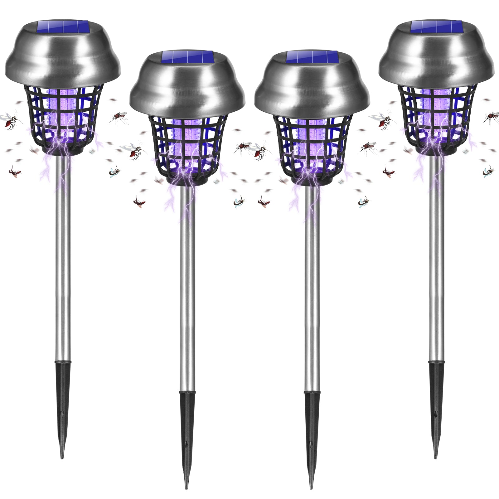 Solar Bug Zapper Outdoor, Mosquito Killer, Fly Traps Gnat Zapper for Bug Fly Gnat Small Flying Insect, Waterproof Mosquito Repellent for Patio Yard Garden Farm(4Pack)