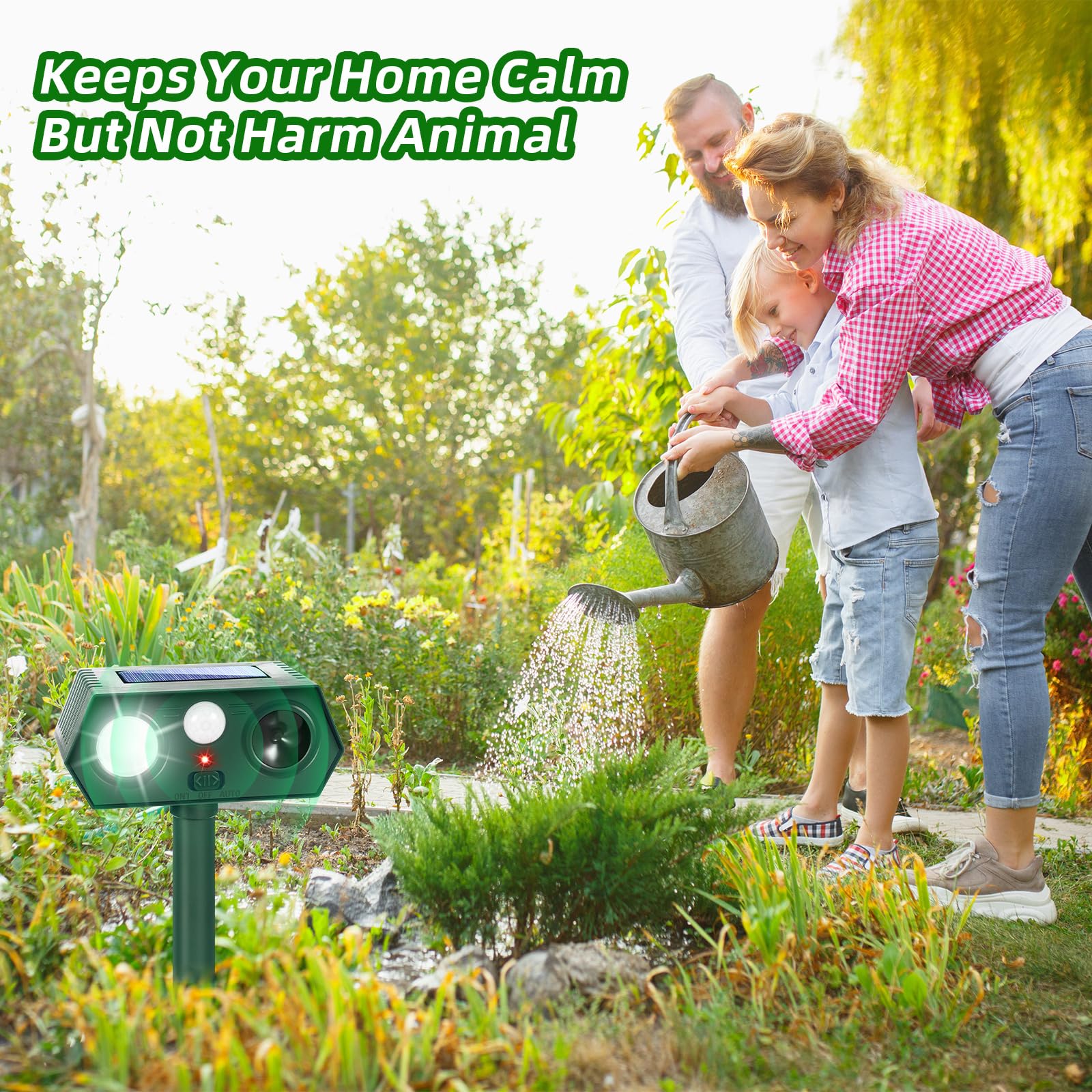 2Pack Solar Ultrasonic Animal Repellent Outdoor Cat Solar Animal Repeller with Motion Sensor&LED Flashlight Deer Repellent Devices to Scare Raccon Fox Rabbit Squirrel Skunk Repellent for Yard